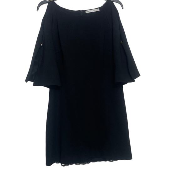 Trina Turk 10 (see measurements) Black Gold Buttons Lined Dress - Picture 1 of 9